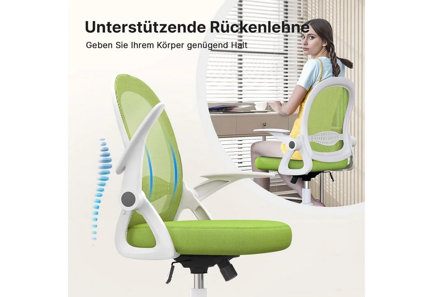 ZAISZE Bürostuhl Grün Ergonomisch mit Mesh-Rückenlehne - Bild 3