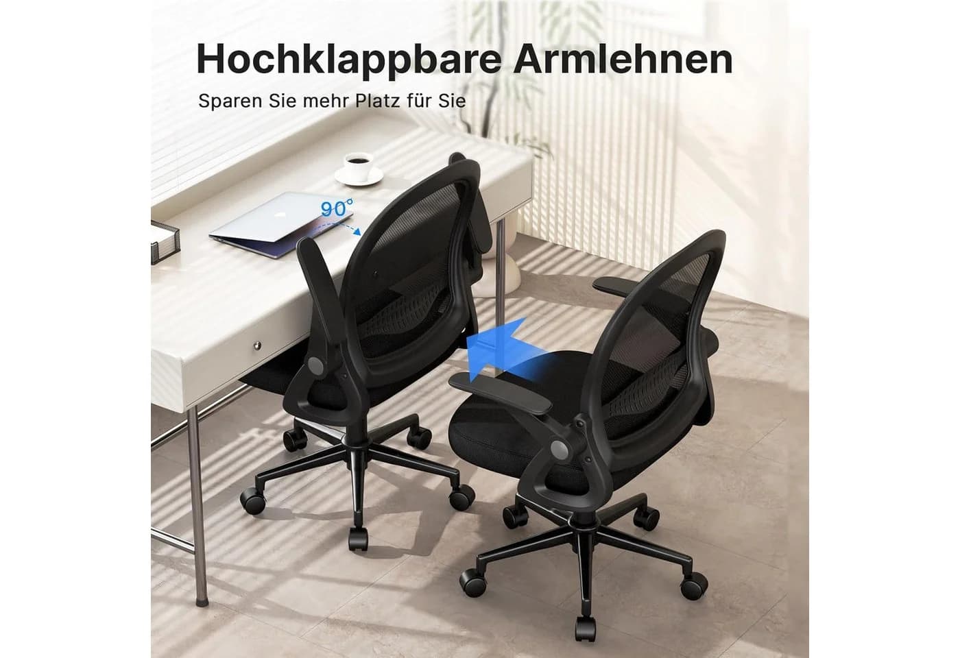 ZAISZE Bürostuhl Ergonomisch Mesh Höhenverstellbar Klappbare Armlehnen