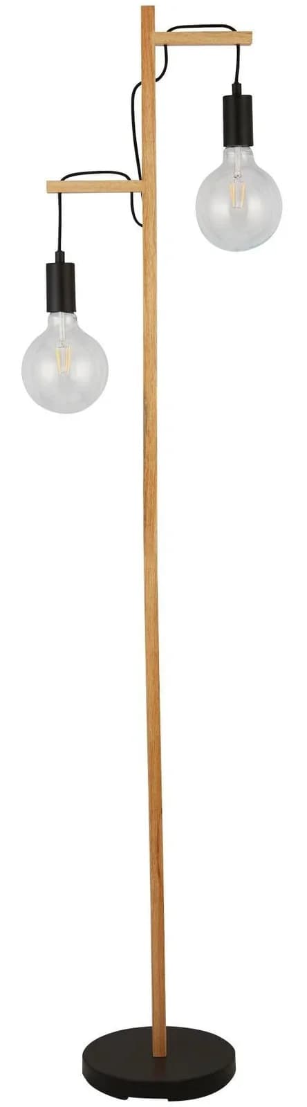 SEARCHLIGHT Stehlampe Woody 2-flammig Schwarz Naturholz