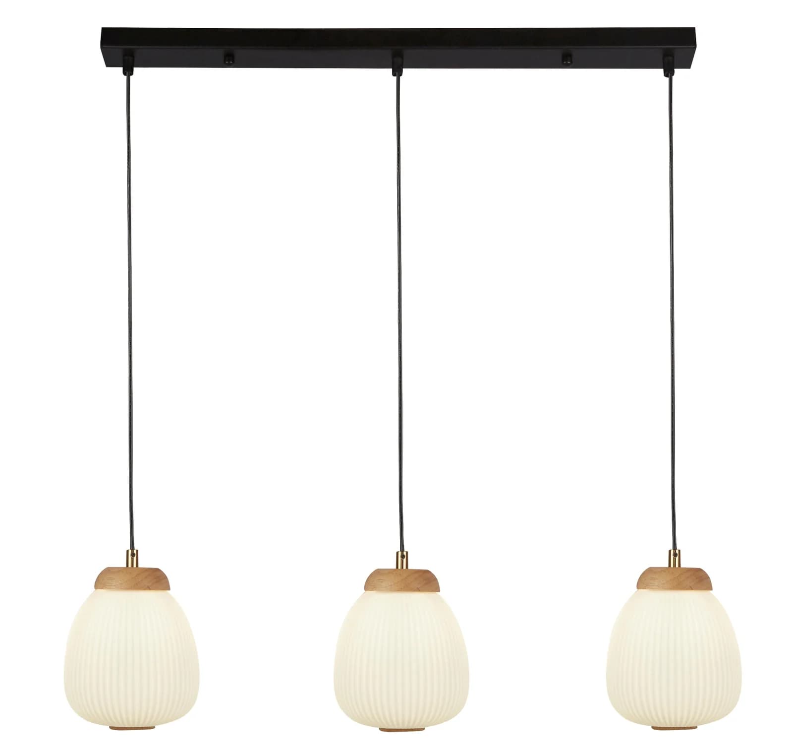 Searchlight Hängeleuchte Ella, 3-flammig Holz und Glas