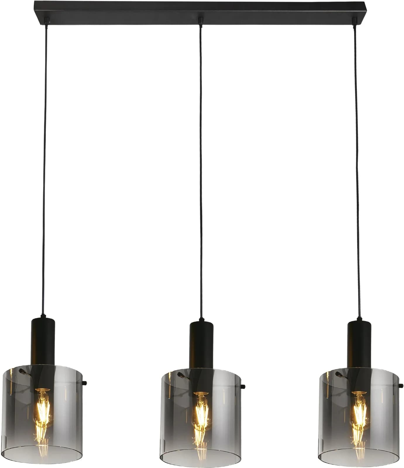 SEARCHLIGHT Pendelleuchte Schweden 3Lt Schwarz Edelstahl Glas