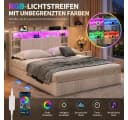 Simurq Polsterbett Doppelbett Beige mit LED, USB & Stauraum Bild 3
