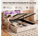 Simurq Polsterbett Doppelbett Beige mit LED, USB & Stauraum Bild 4