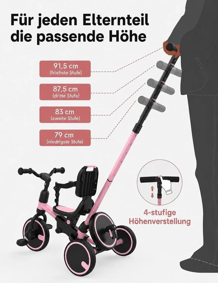 besrey Kinderdreirad 7-in-1 mit Schubstange und höhenverstellbarem Griff - Bild 5