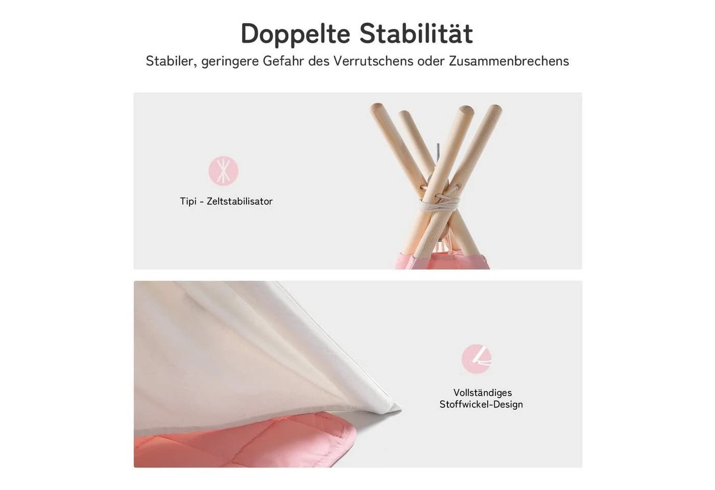 besrey Spielzelt Tipi Zelt für Kinder mit LED-Lichterkette Rosa 100% Baumwolle - Bild 4