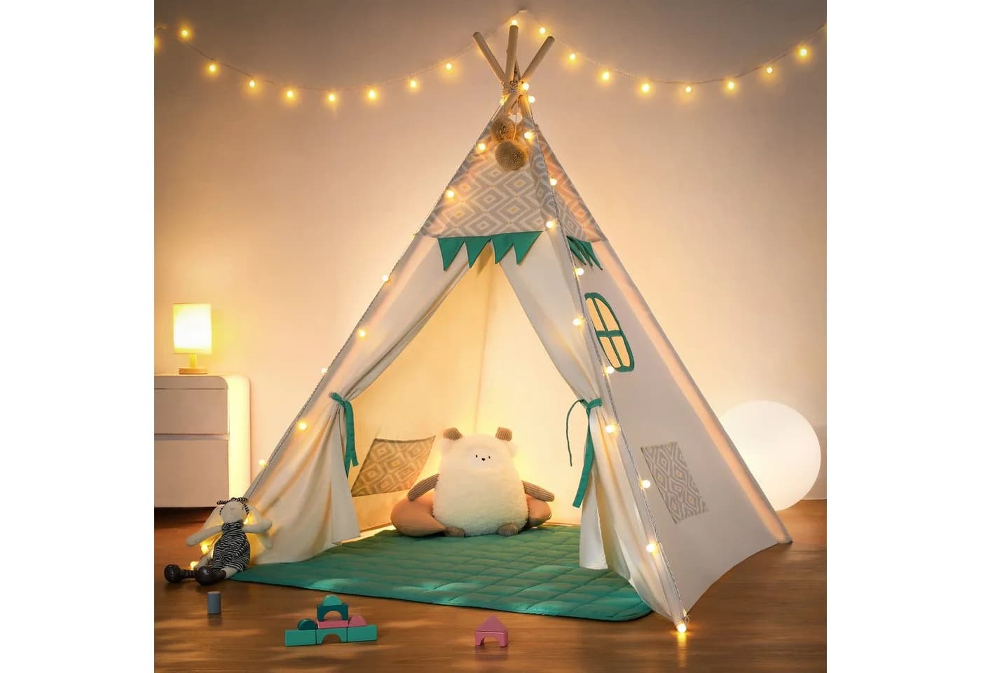 besrey Kinderzelt Tipi aus 100% Baumwolle mit LED-Lichterkette - Bild 2