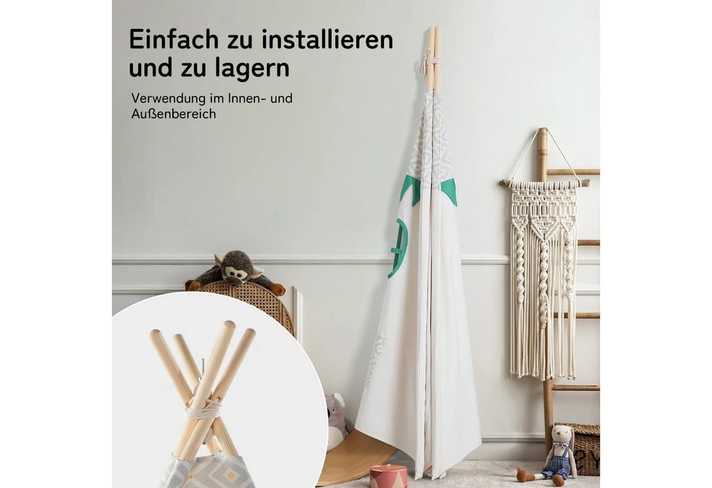 besrey Kinderzelt Tipi aus 100% Baumwolle mit LED-Lichterkette - Bild 3