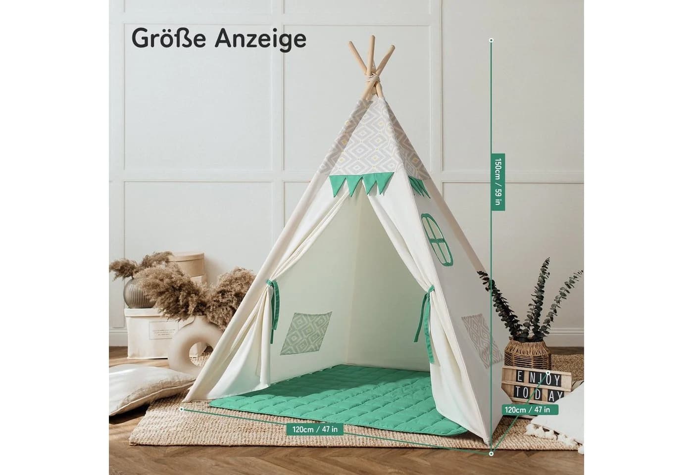 besrey Kinderzelt Tipi aus 100% Baumwolle mit LED-Lichterkette - Bild 4
