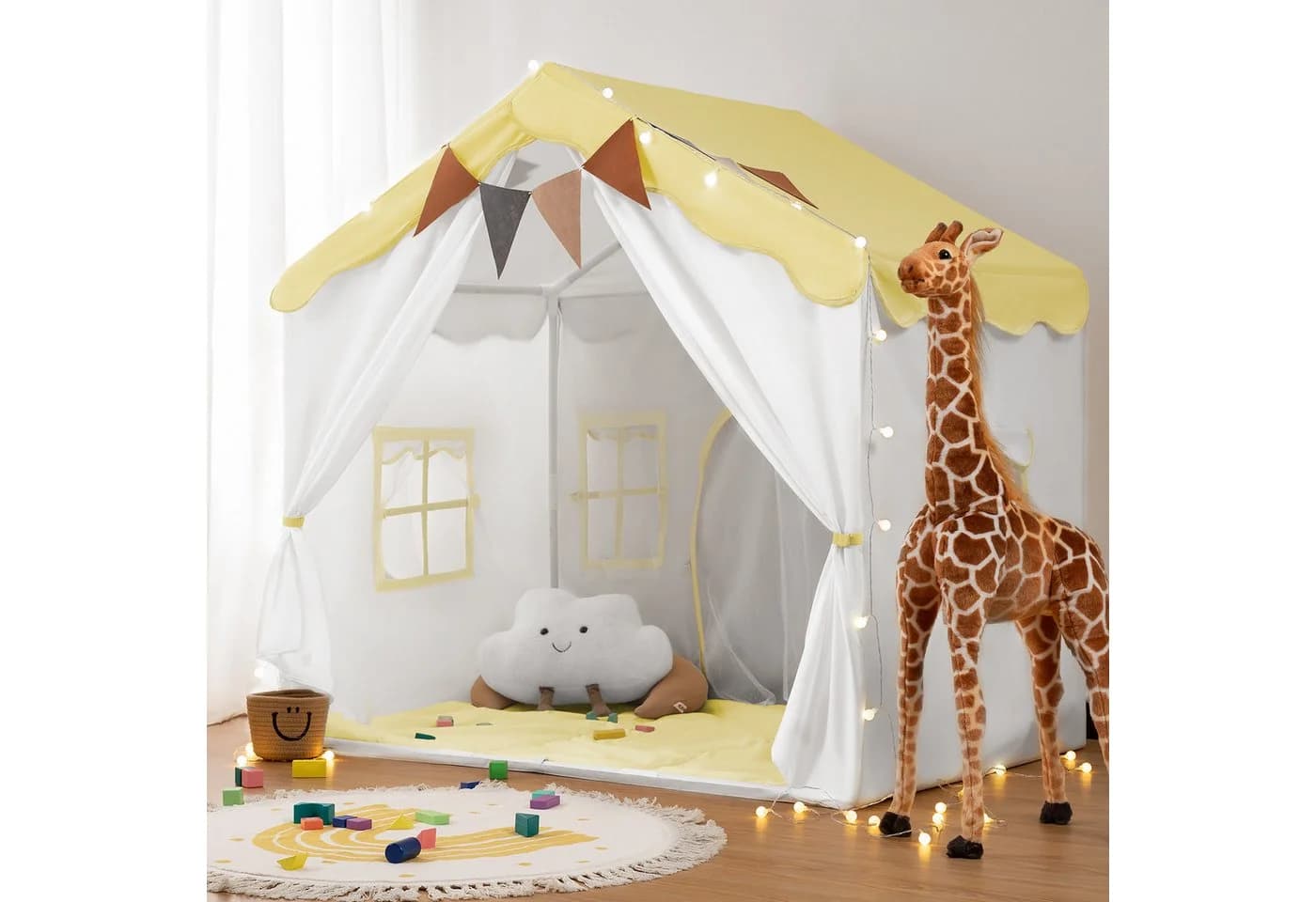besrey Spielzelt 2 IN 1 Kinderzelt, Kinder Spielhaus Indoor mit Lichtern - Bild 2