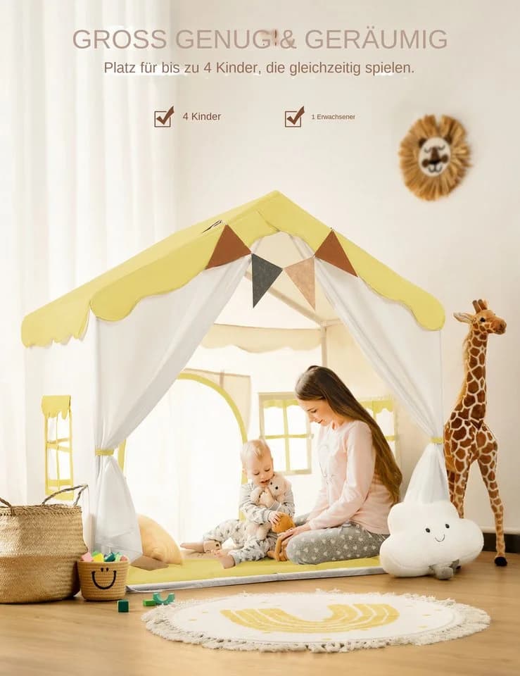 besrey Spielzelt 2 IN 1 Kinderzelt, Kinder Spielhaus Indoor mit Lichtern - Bild 5