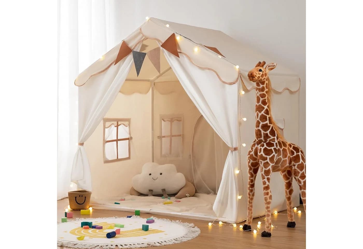 besrey Spielzelt 2 IN 1 Kinderzelt, Kinder Spielhaus Indoor mit Lichtern - Bild 2