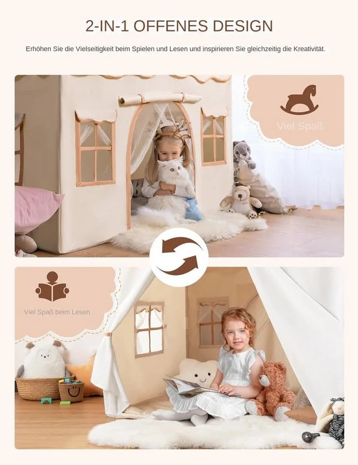 besrey Spielzelt 2 IN 1 Kinderzelt, Kinder Spielhaus Indoor mit Lichtern - Bild 3
