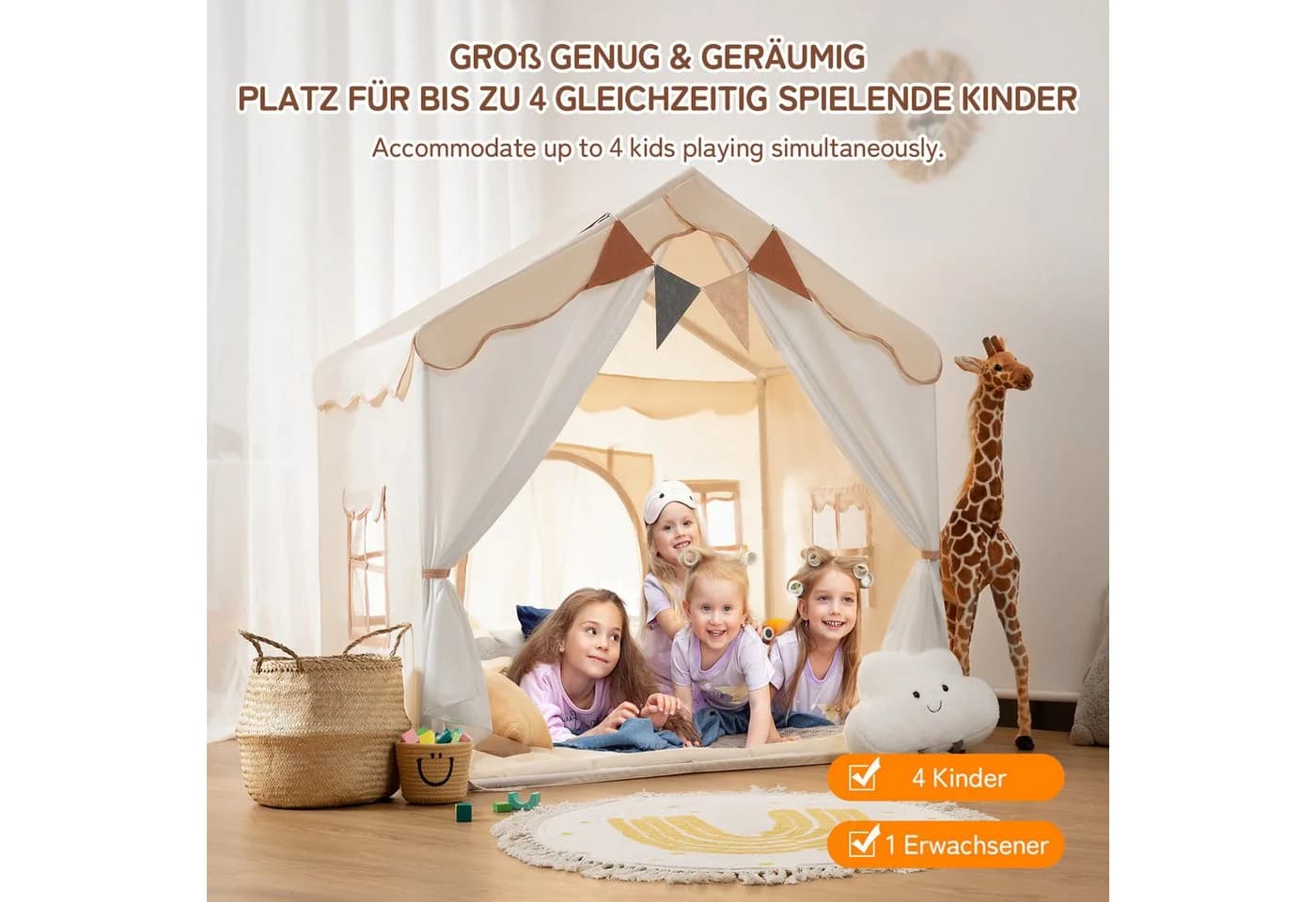 besrey Spielzelt 2 IN 1 Kinderzelt, Kinder Spielhaus Indoor mit Lichtern - Bild 5