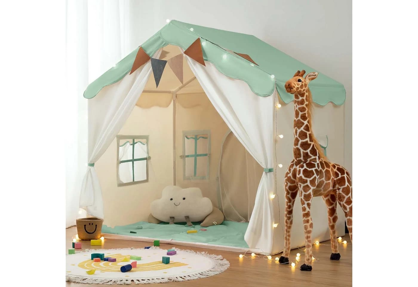besrey Spielzelt 2 IN 1 Kinderzelt mit Lichtern Grün - Bild 2
