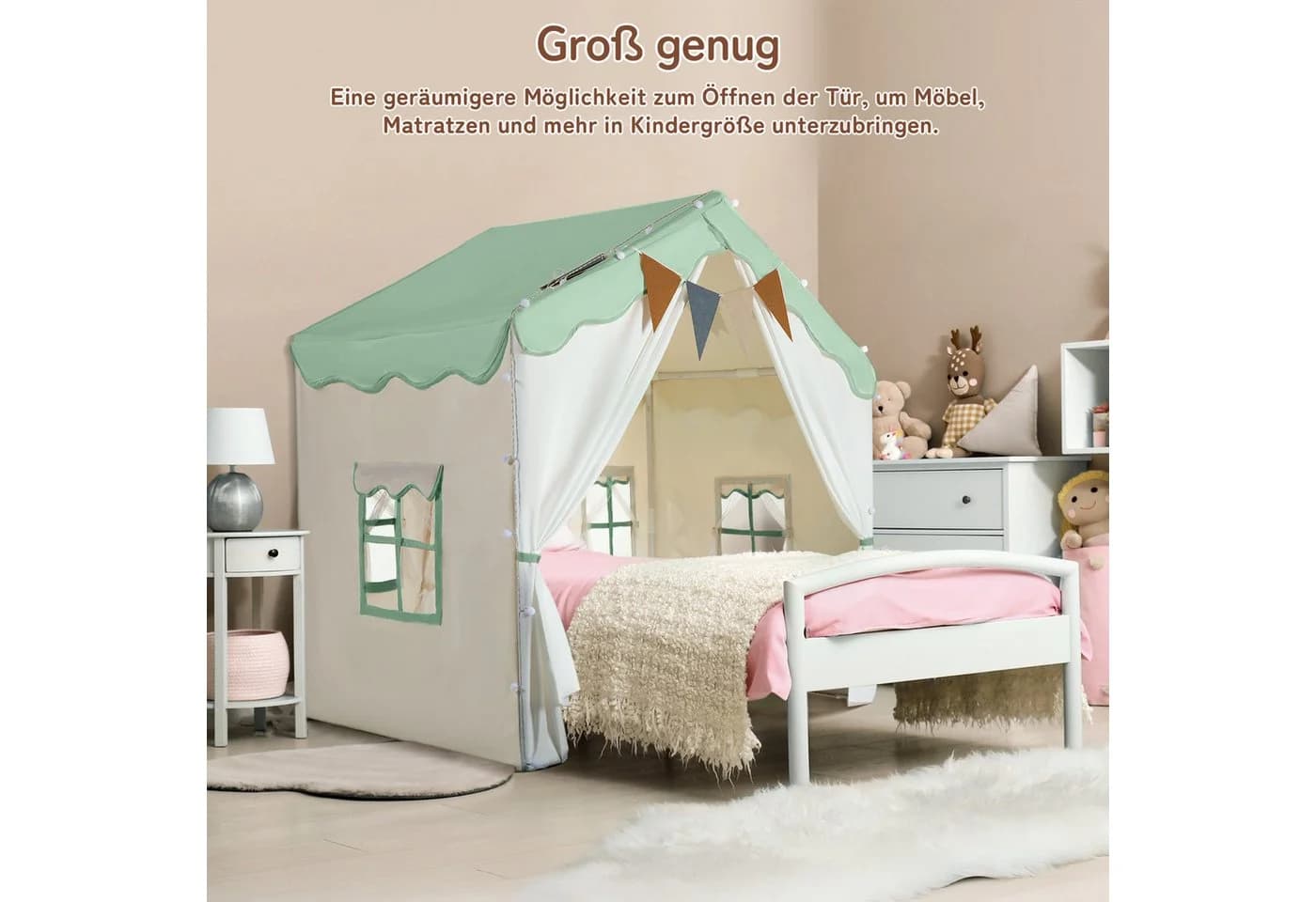 besrey Spielzelt 2 IN 1 Kinderzelt mit Lichtern Grün - Bild 3