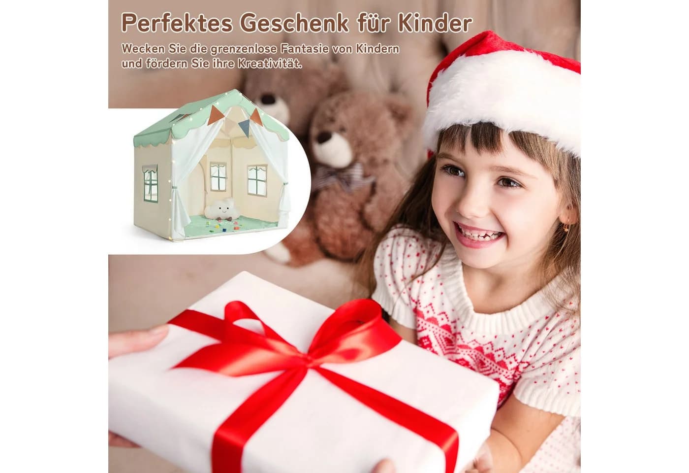besrey Spielzelt 2 IN 1 Kinderzelt mit Lichtern Grün - Bild 5