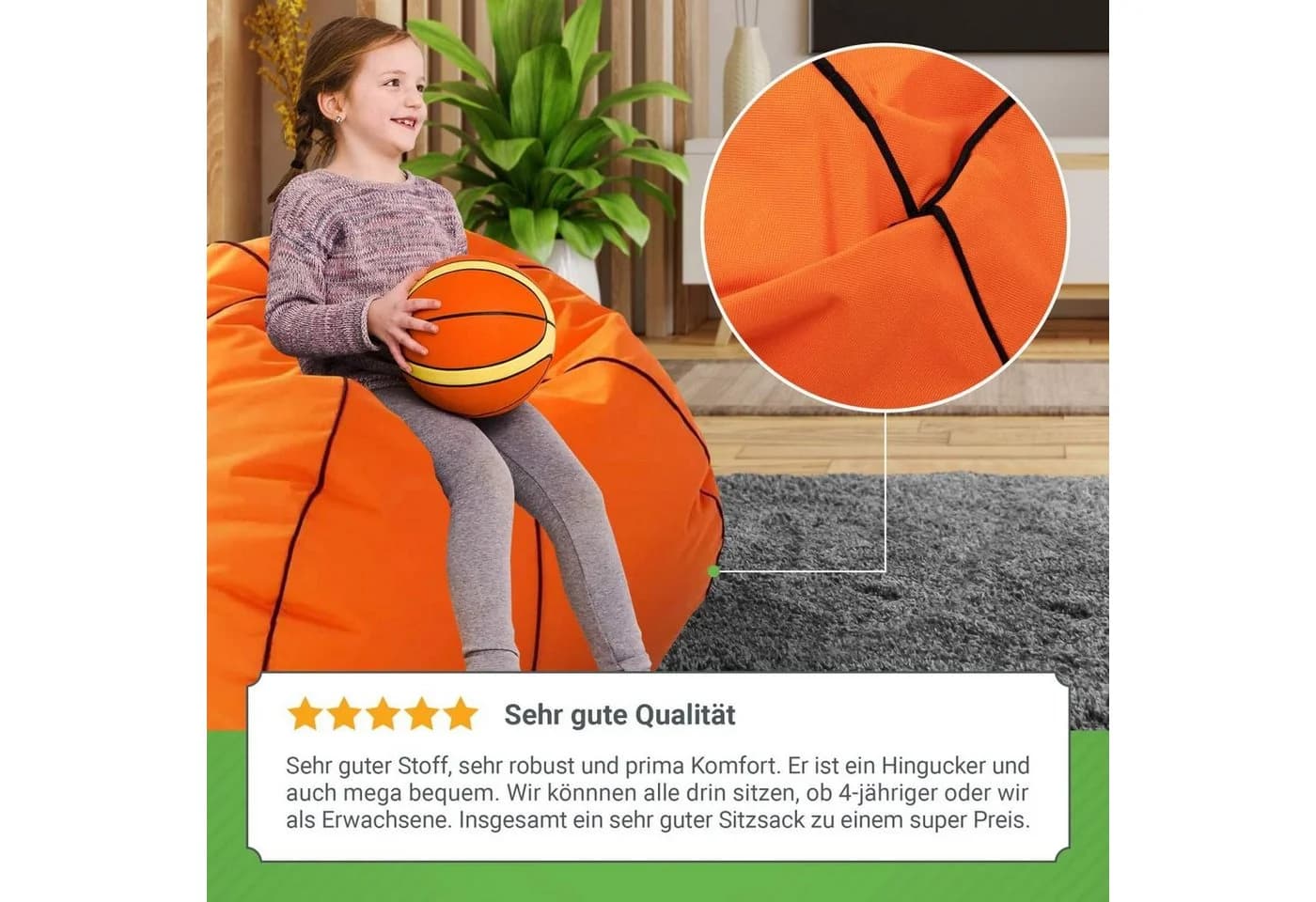 Green Bean Sitzsack Sport Basketball-Optik Orange Fertig Befüllt - Bild 5