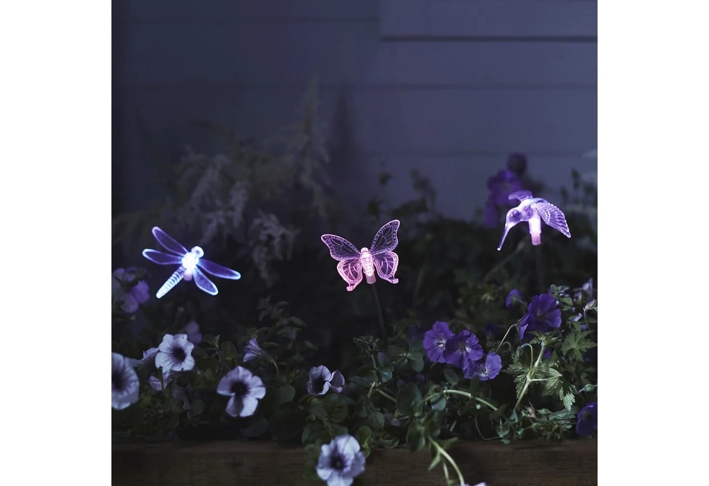 Lights4fun LED Gartenleuchte 3er Set Solar Stableuchten Libelle Schmetterling Kolibri - Bild 2