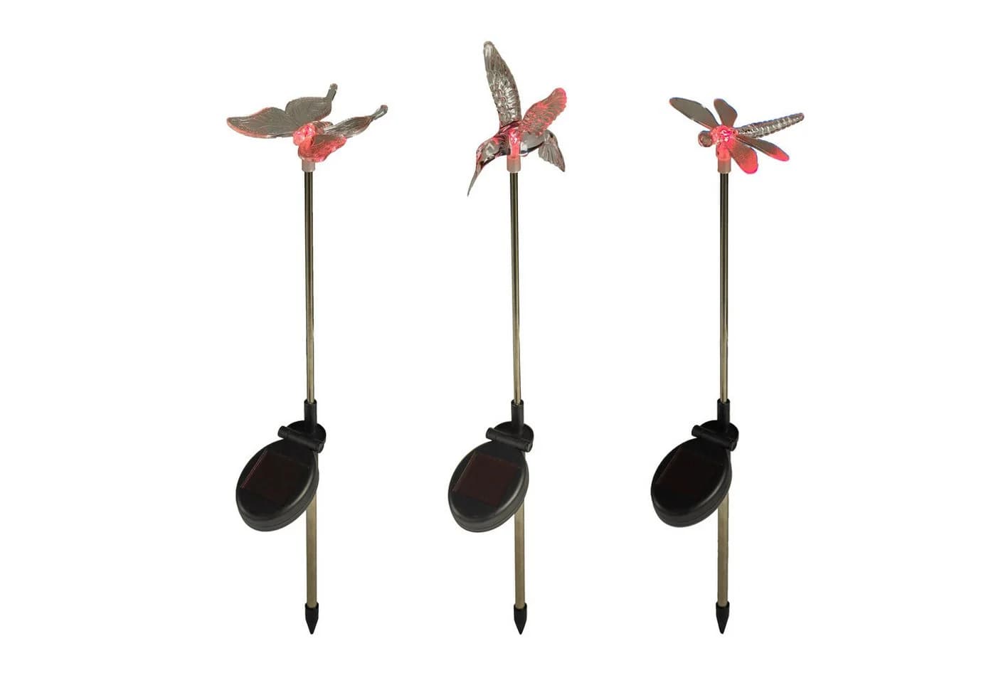 Lights4fun LED Gartenleuchte 3er Set Solar Stableuchten Libelle Schmetterling Kolibri - Bild 3