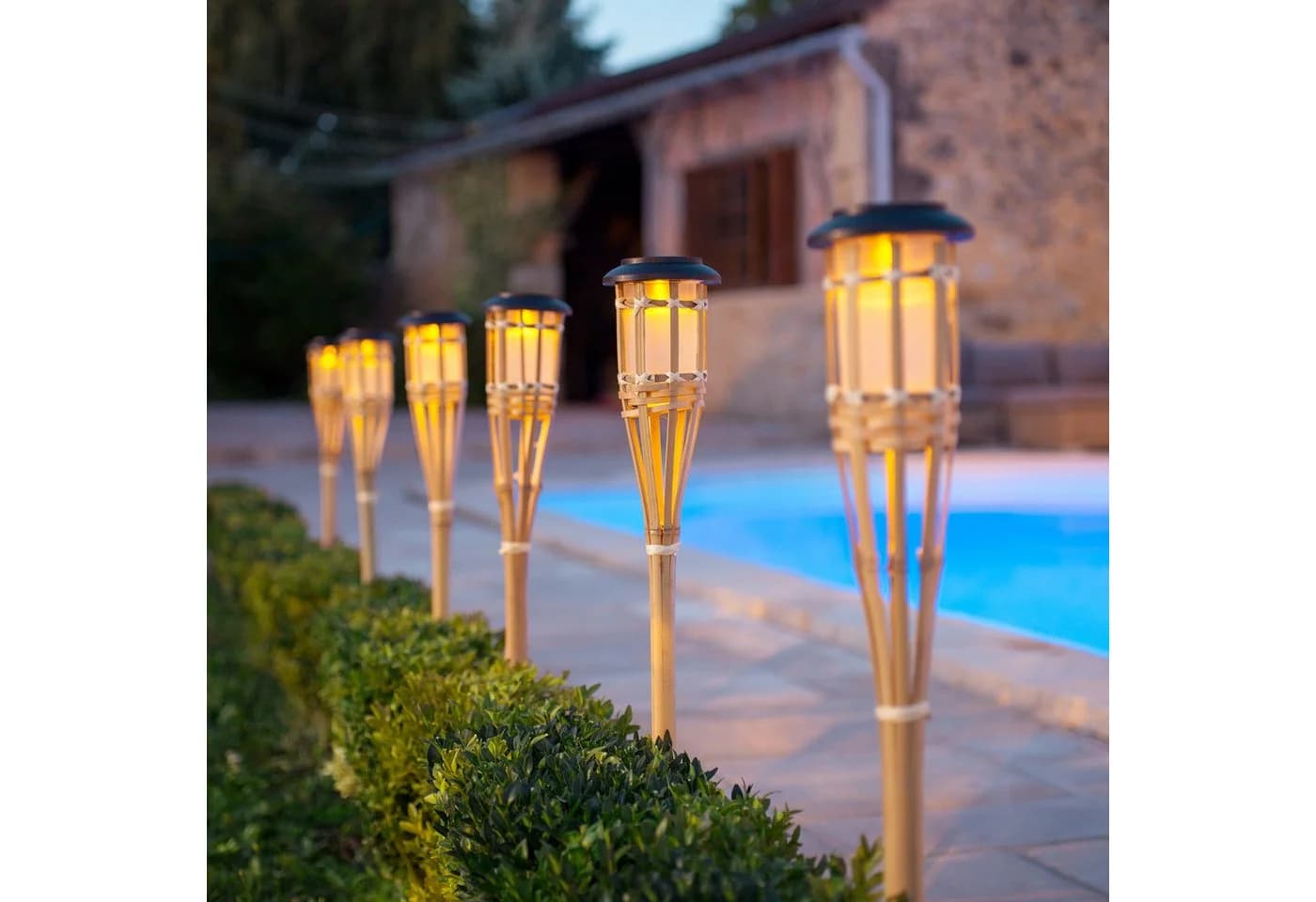 Lights4fun LED Gartenfackel 2er Set Bambus Tiki Solar - Bild 2