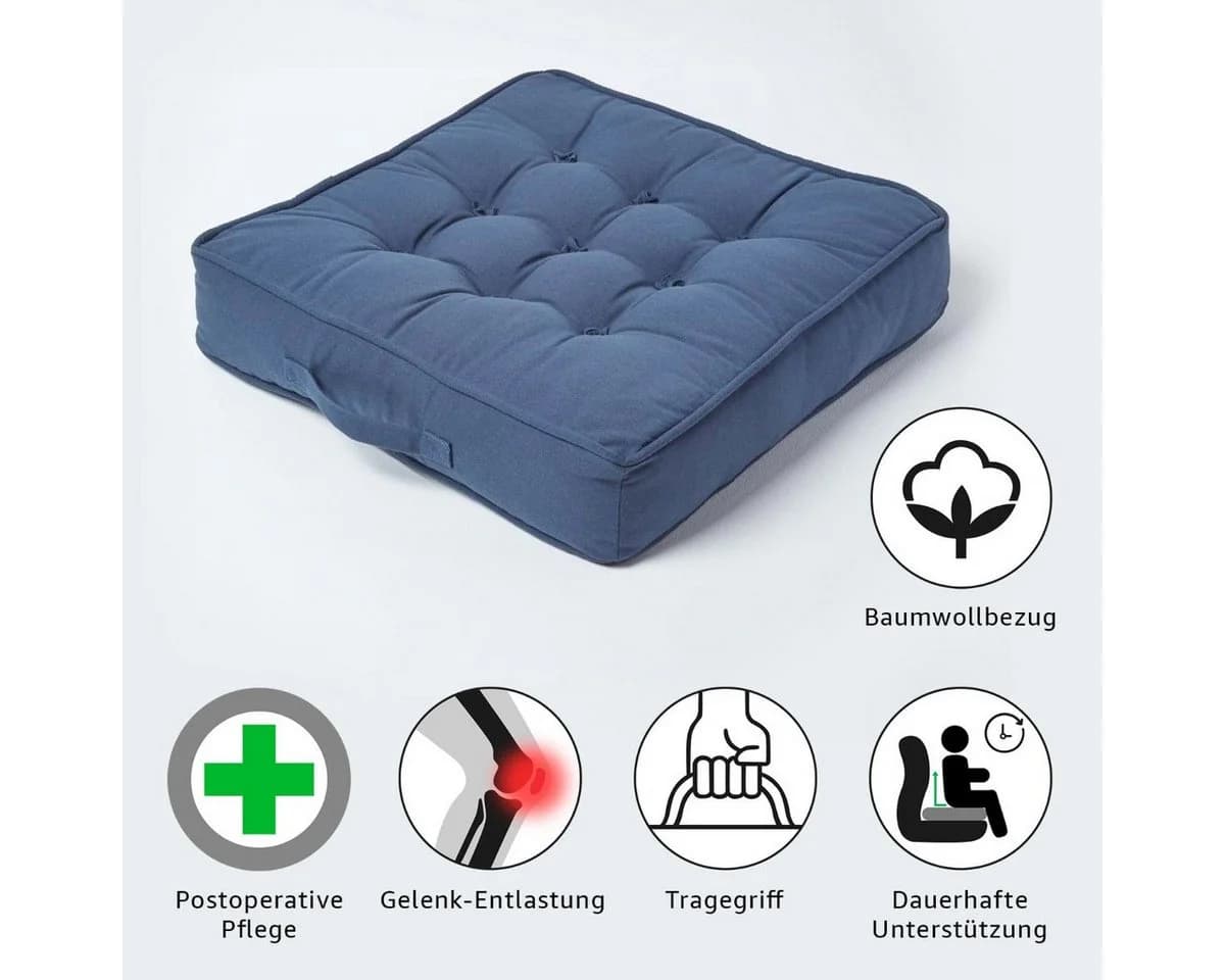 Homescapes Sitzkissen dunkelblau mit Baumwollbezug