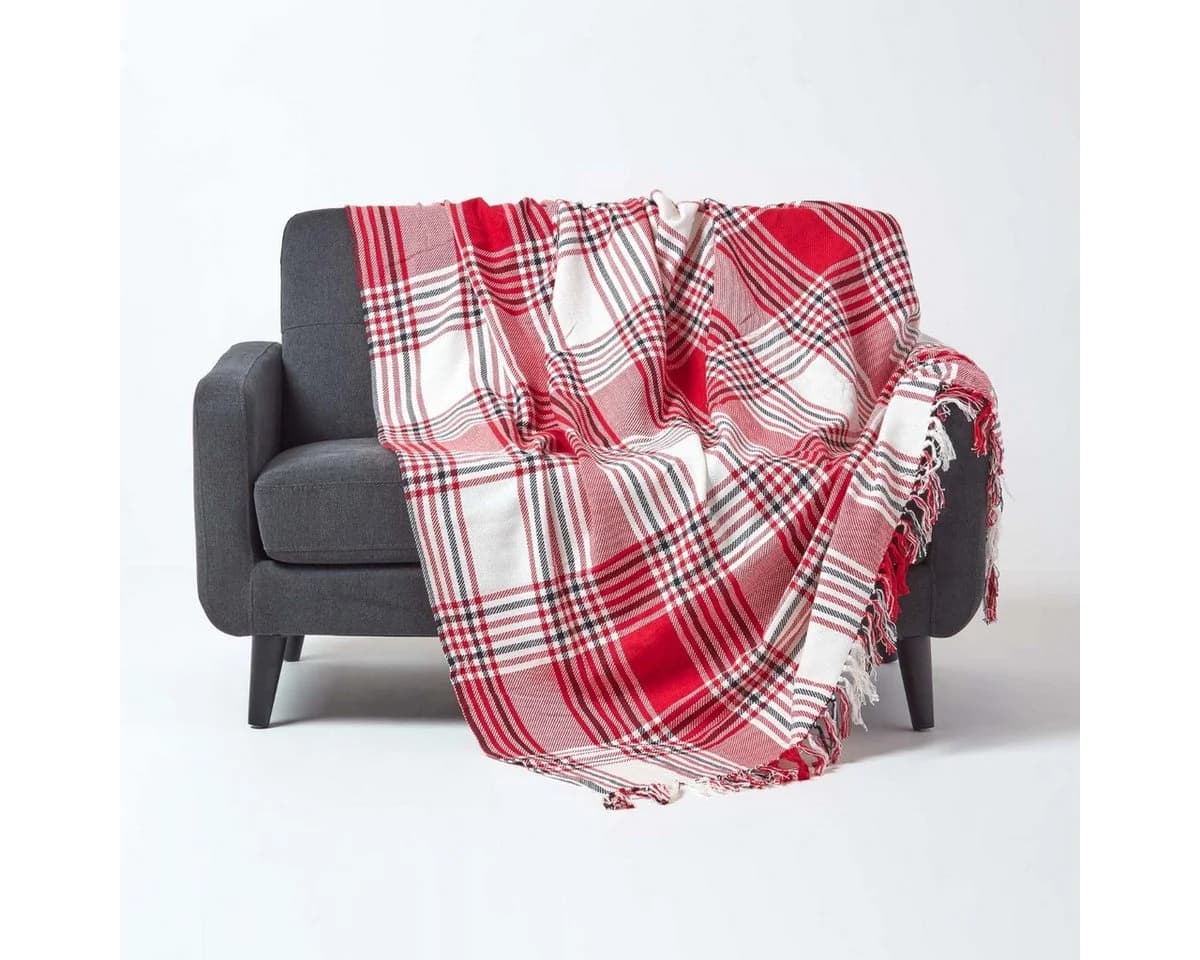 Homescapes Plaid Schottenmuster-Überwurf Rot 150x200 cm - Bild 2