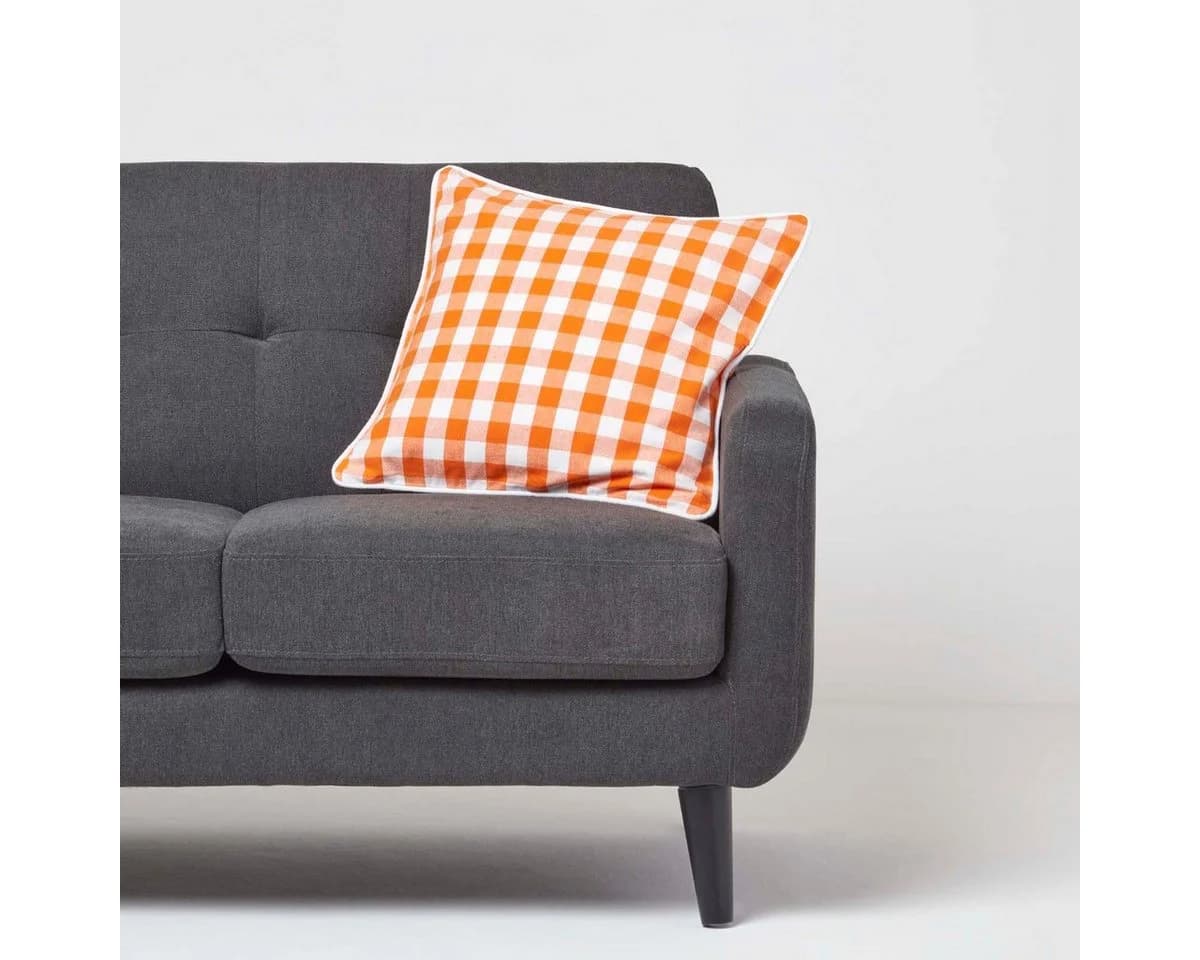 Homescapes Kissenhülle Orange Karo 100% Baumwolle