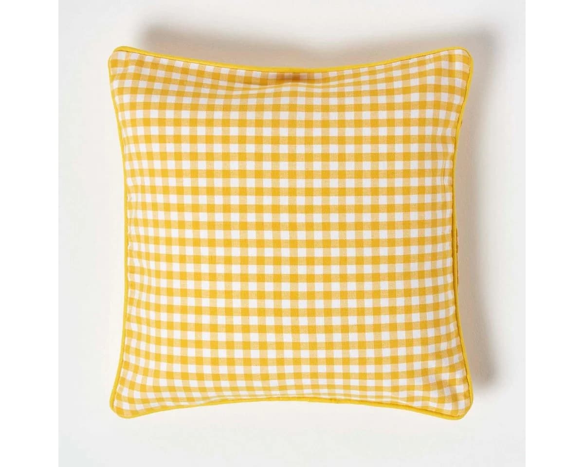 Homescapes Kissenhülle Gingham-Karo aus Baumwolle, Gelb - Bild 2