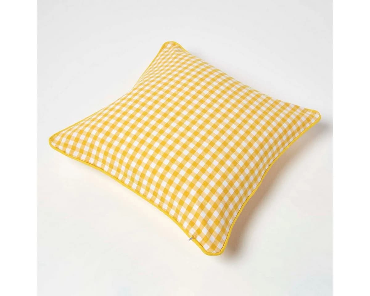 Homescapes Kissenhülle Gingham-Karo aus Baumwolle, Gelb - Bild 4