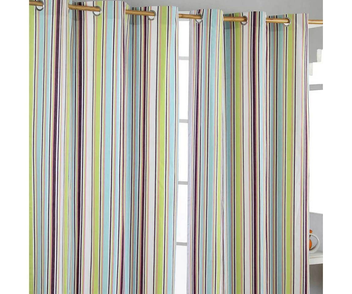 Homescapes Gardine Osaka Streifen 2er Set Grün/Lila Baumwolle - Bild 2