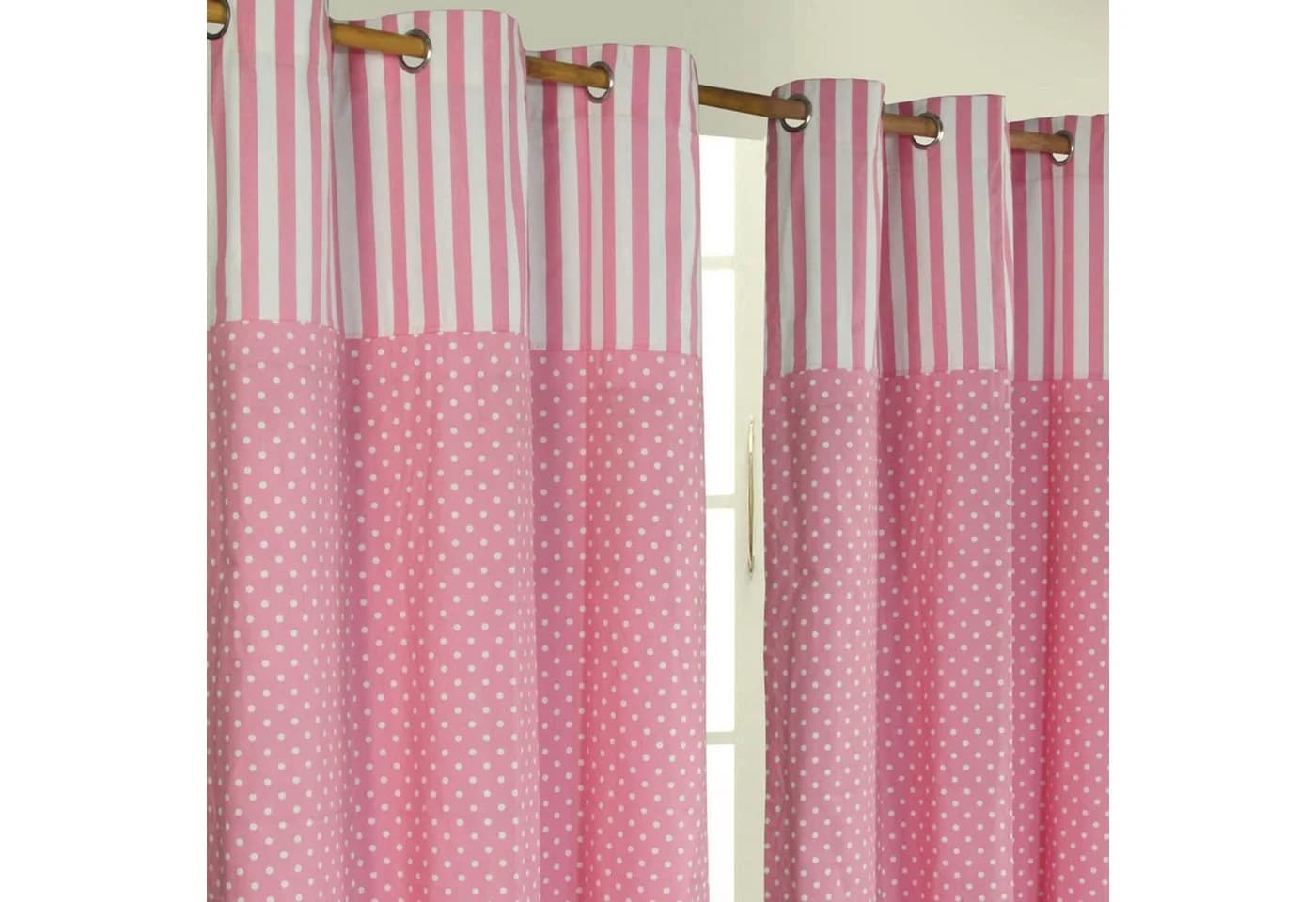 Homescapes Gardine Polka Dots & Streifen Rosa 2er Set 137 x 117 cm - Bild 2