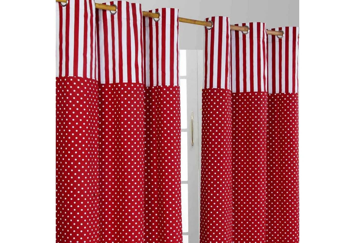 Homescapes Gardine Polka Dots & Streifen Rot 2er Set - Bild 2