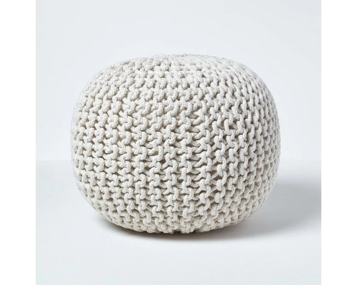 Homescapes Runder Strickpouf 100% Baumwolle Natur - Bild 2