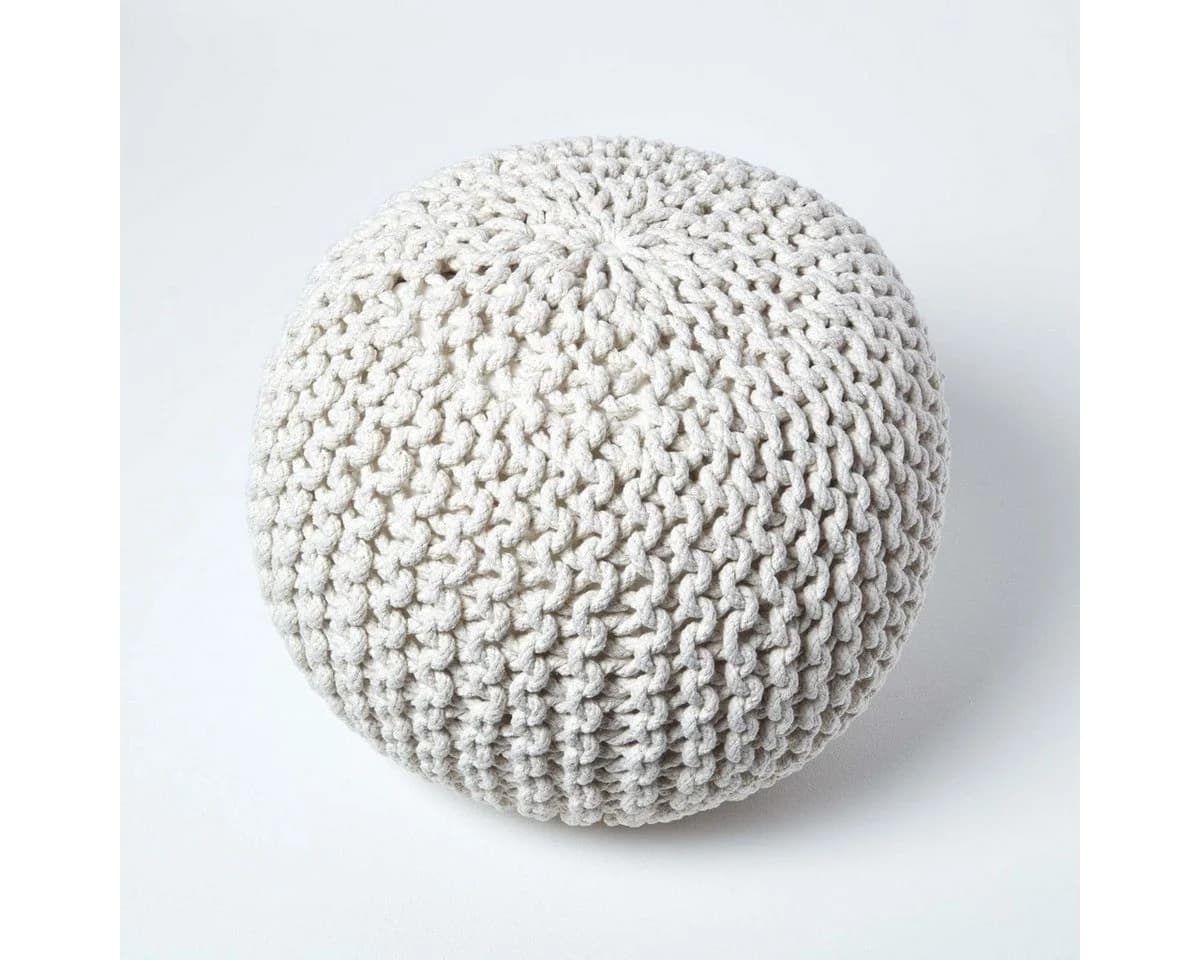 Homescapes Runder Strickpouf 100% Baumwolle Natur - Bild 3