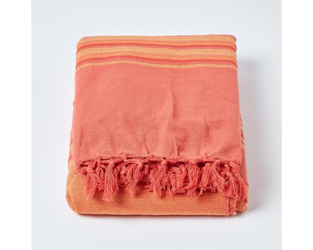 Plaid Tagesdecke Morocco Terracotta gestreift 150 x 200 cm Homescapes