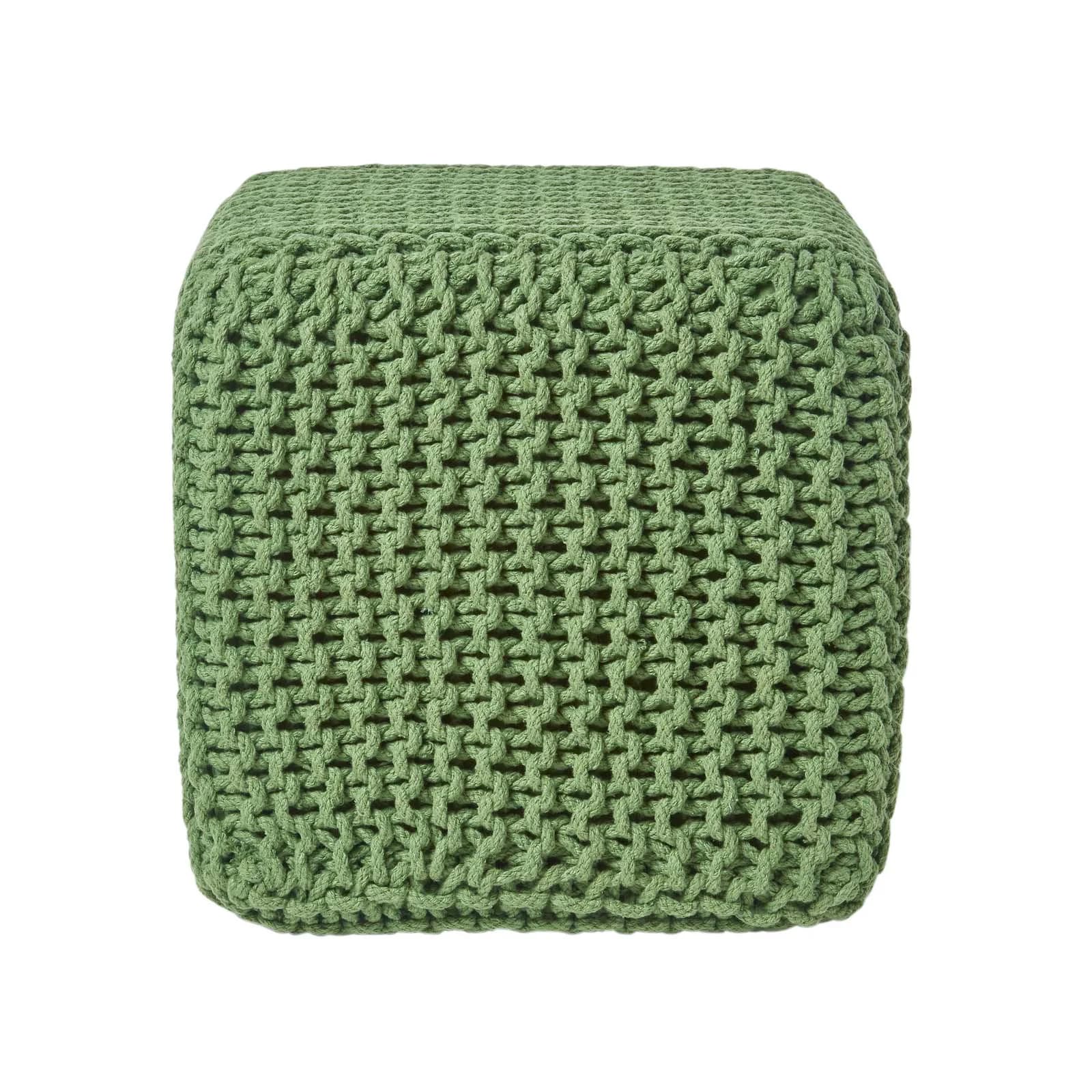 Gestrickter Sitzpouf aus Baumwolle in Tannengrün