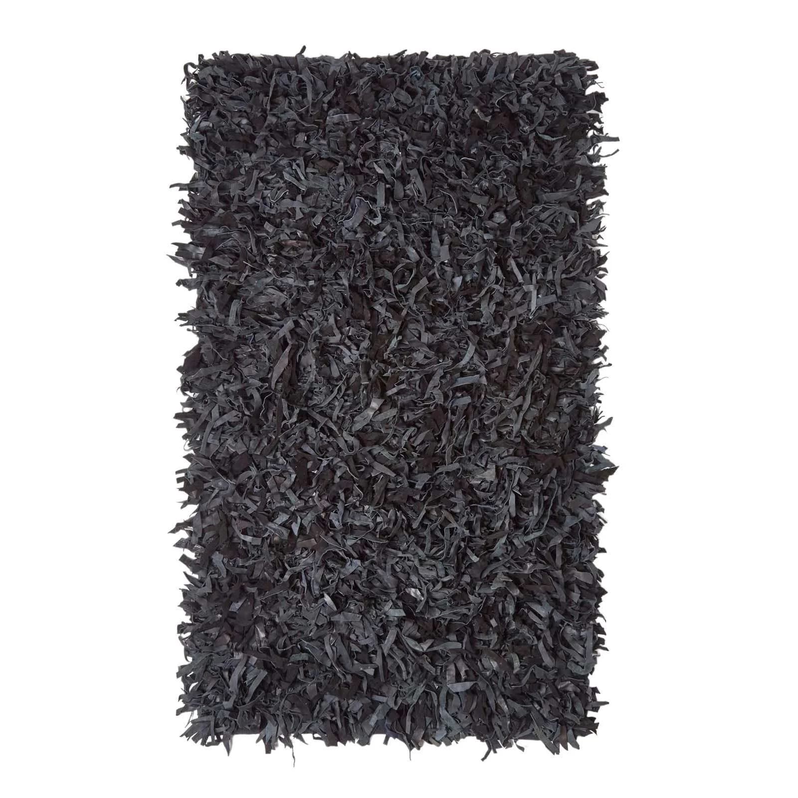 Homescapes Lederteppich Dallas Schwarz Lederstreifen