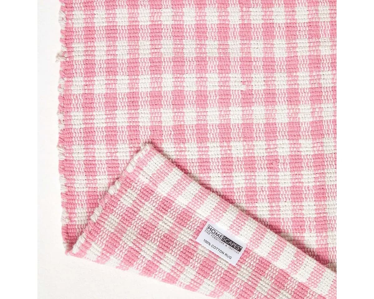 Homescapes Teppich Webteppich rosa-weiß kariert Baumwollteppich Vichy-Karo - Bild 5