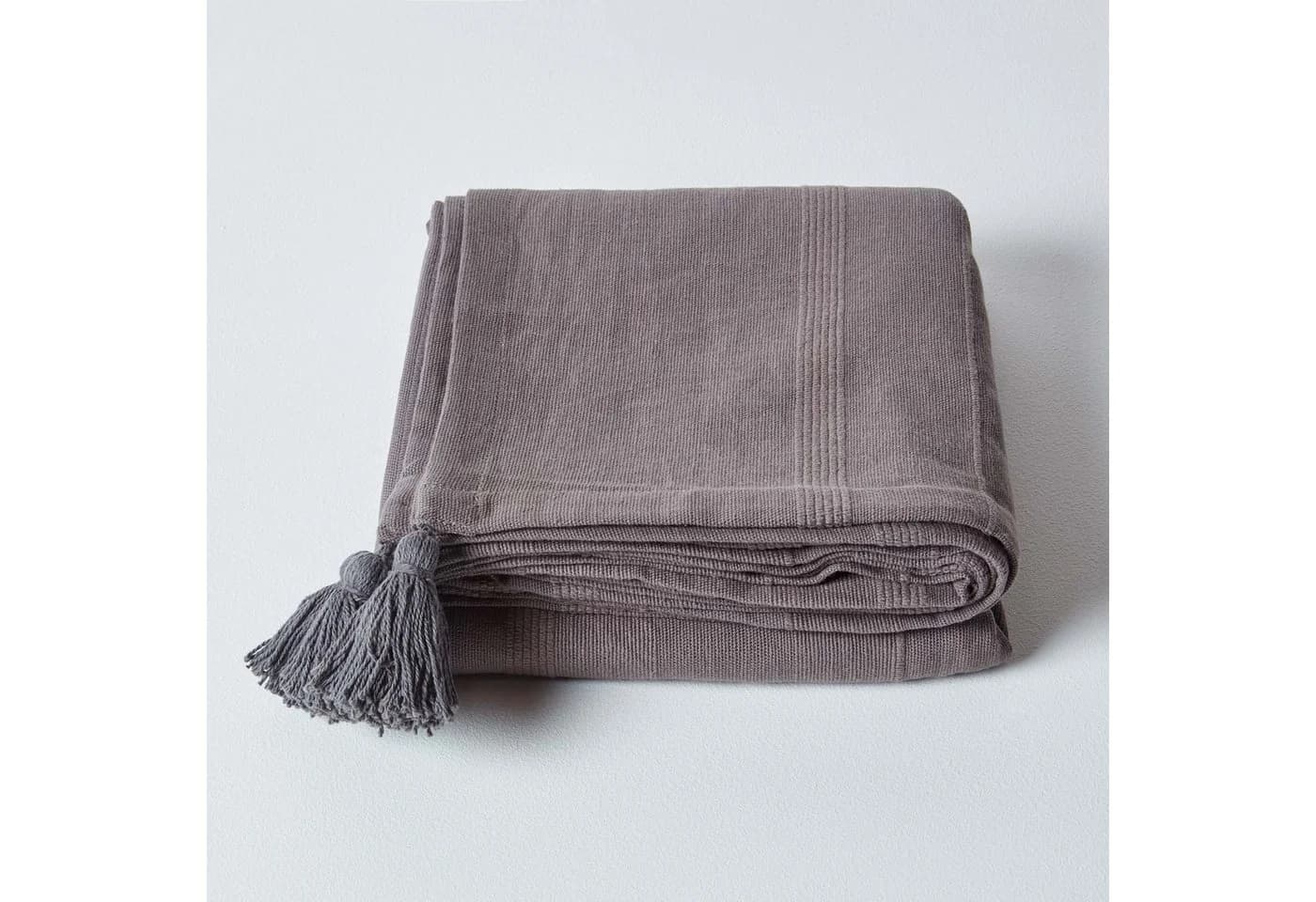 Plaid Tagesdecke Rajput 100% Baumwolle Grau 150 x 200 cm Homescapes