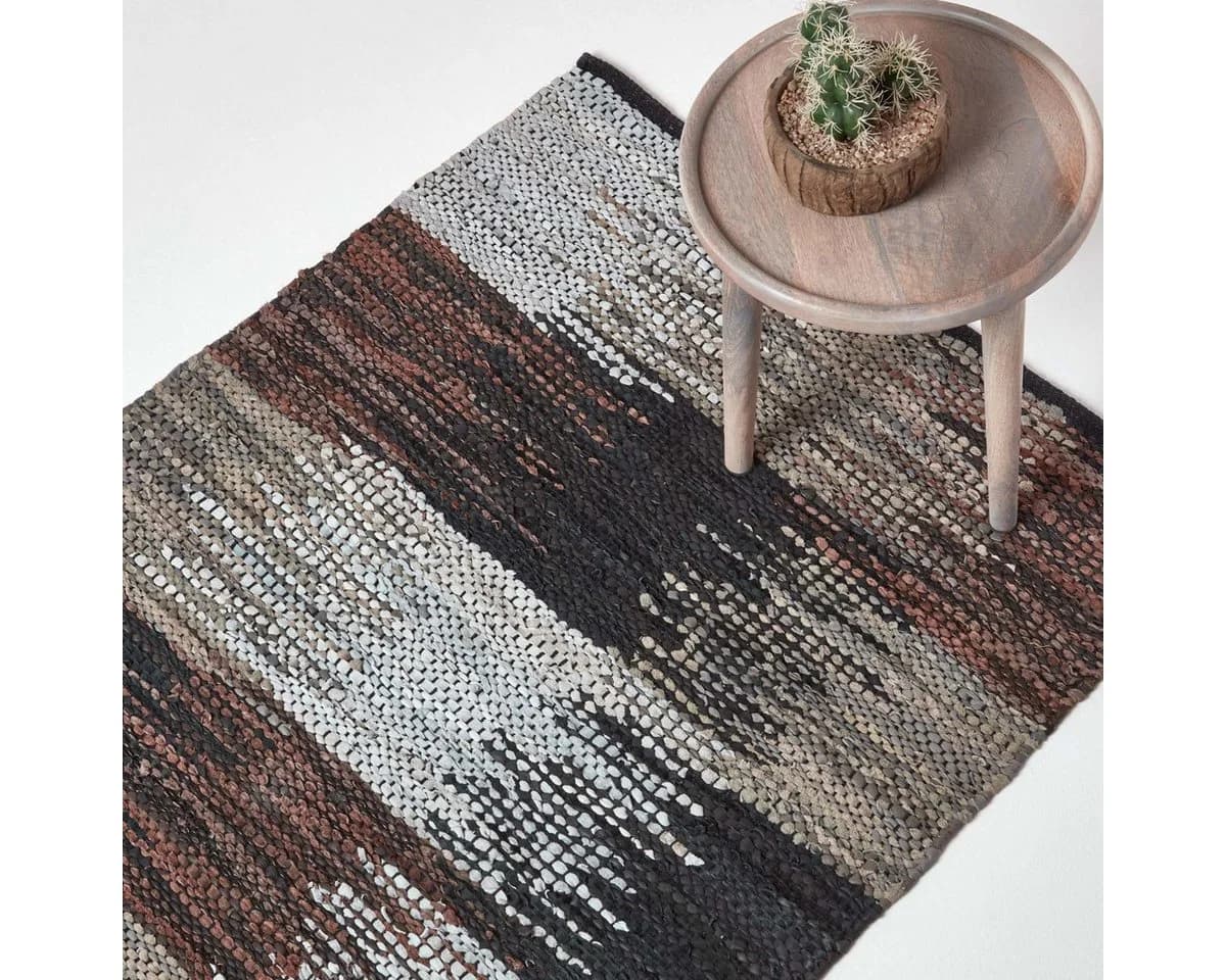 Homescapes Lederteppich Recycelt Grau Braun Schwarz - Bild 2