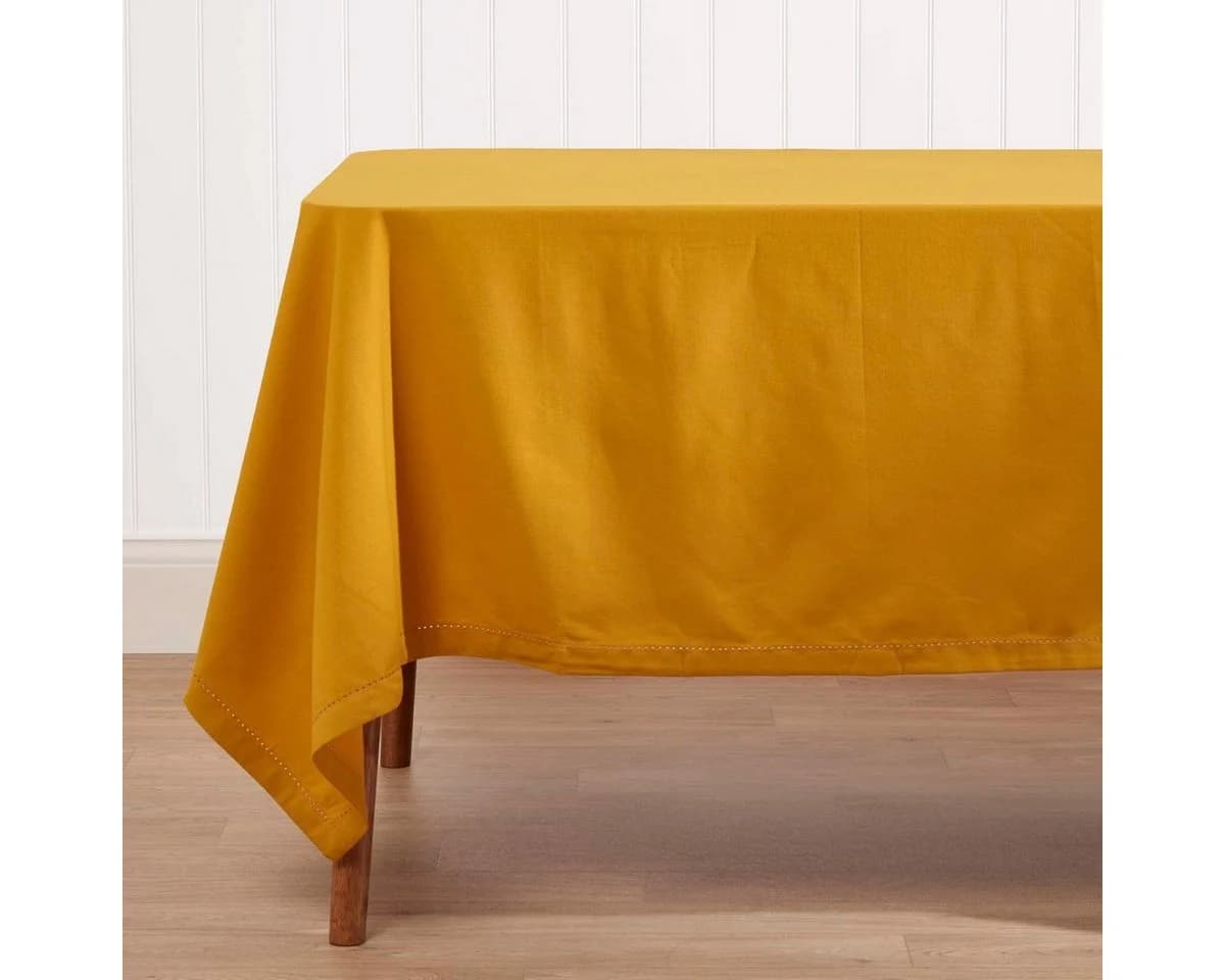 Homescapes Tischdecke Senfgelb 100% Baumwolle Quadratisch