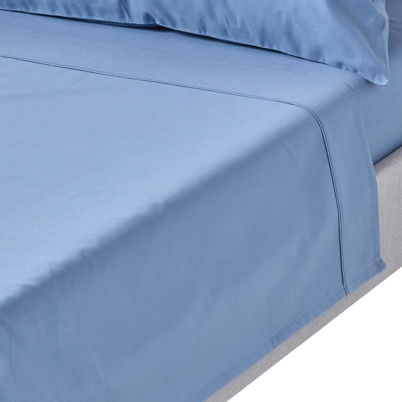 Homescapes Bettlaken ohne Gummizug Ägyptische Baumwolle Blau Fadendichte 1000