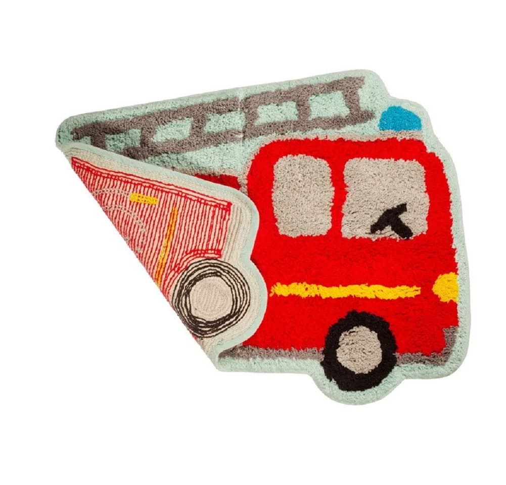 Sass & Belle Kinderteppich Mini Feuerwehr Rot Baumwolle