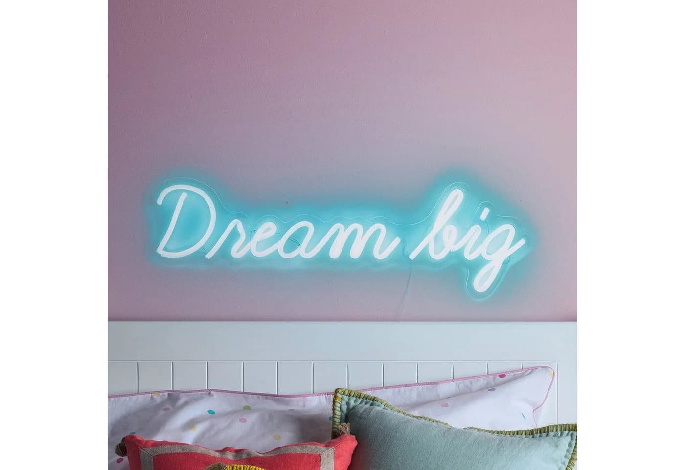 Lights4fun LED Wandleuchte Neon Leuchtschriftzug Dream Big Babyblau - Bild 2