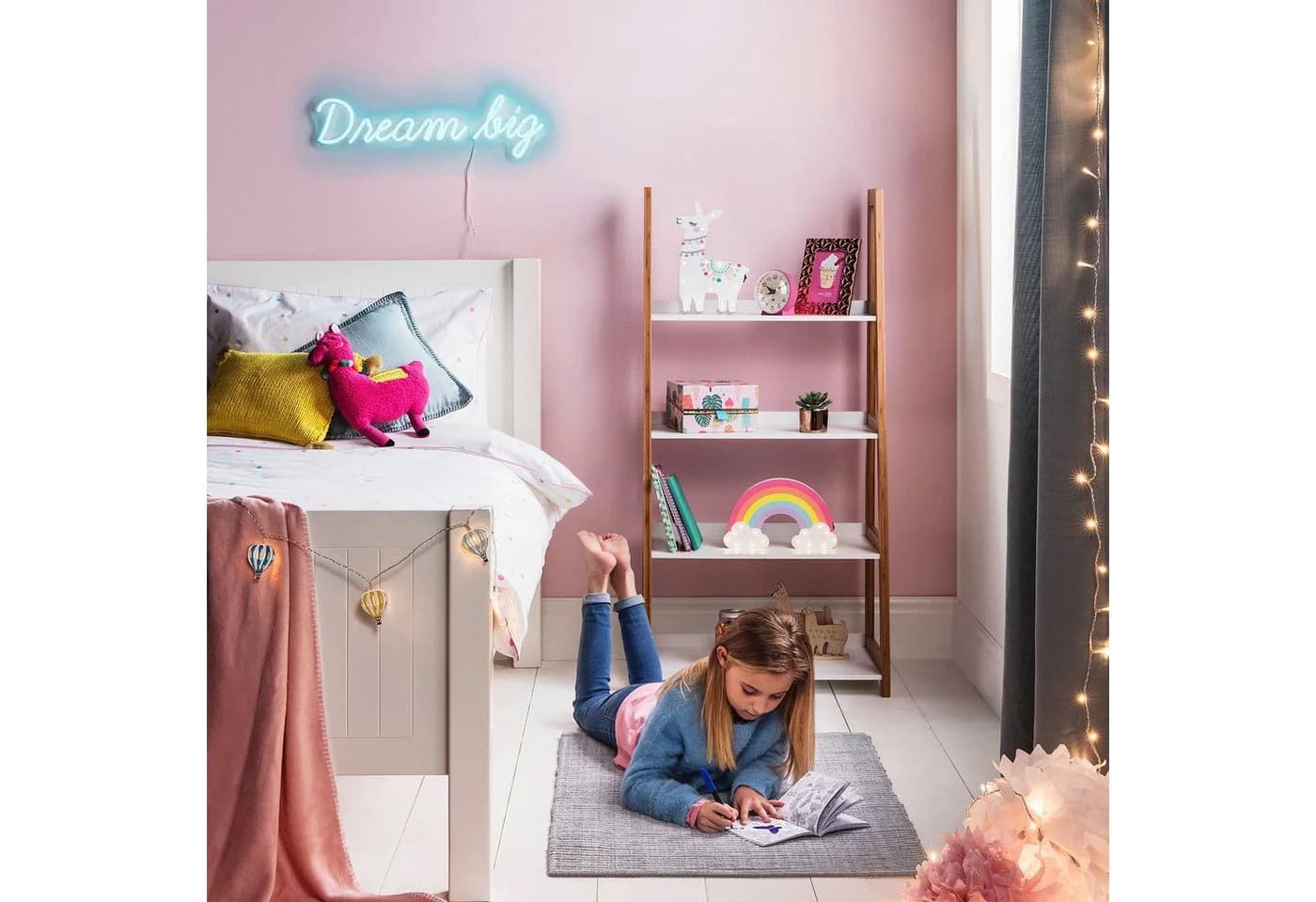 Lights4fun LED Wandleuchte Neon Leuchtschriftzug Dream Big Babyblau - Bild 3