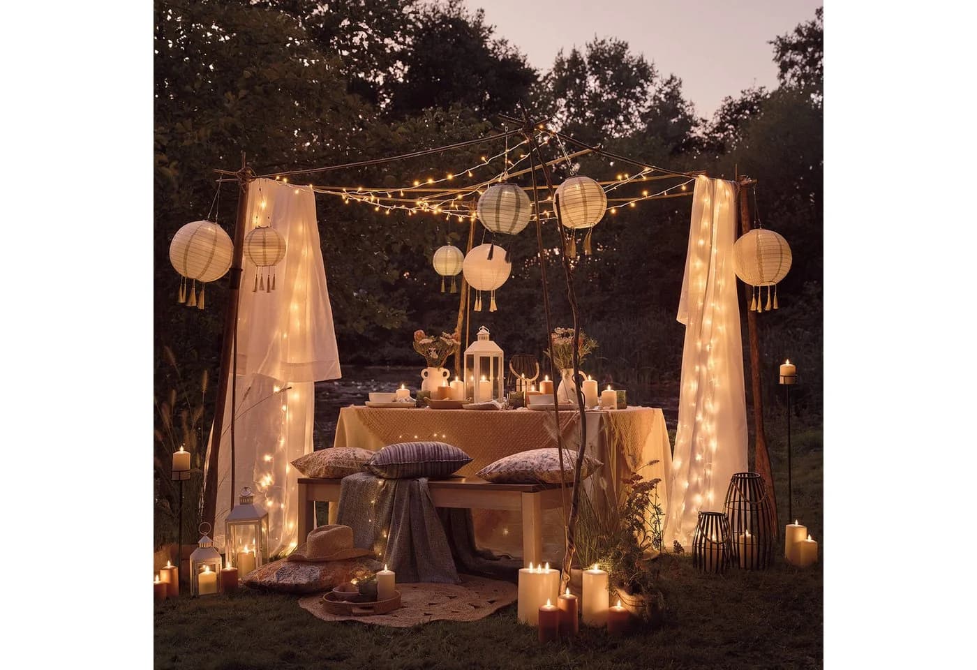 Lights4fun LED Laterne 3er Set Lucena Solar Lampions Crème