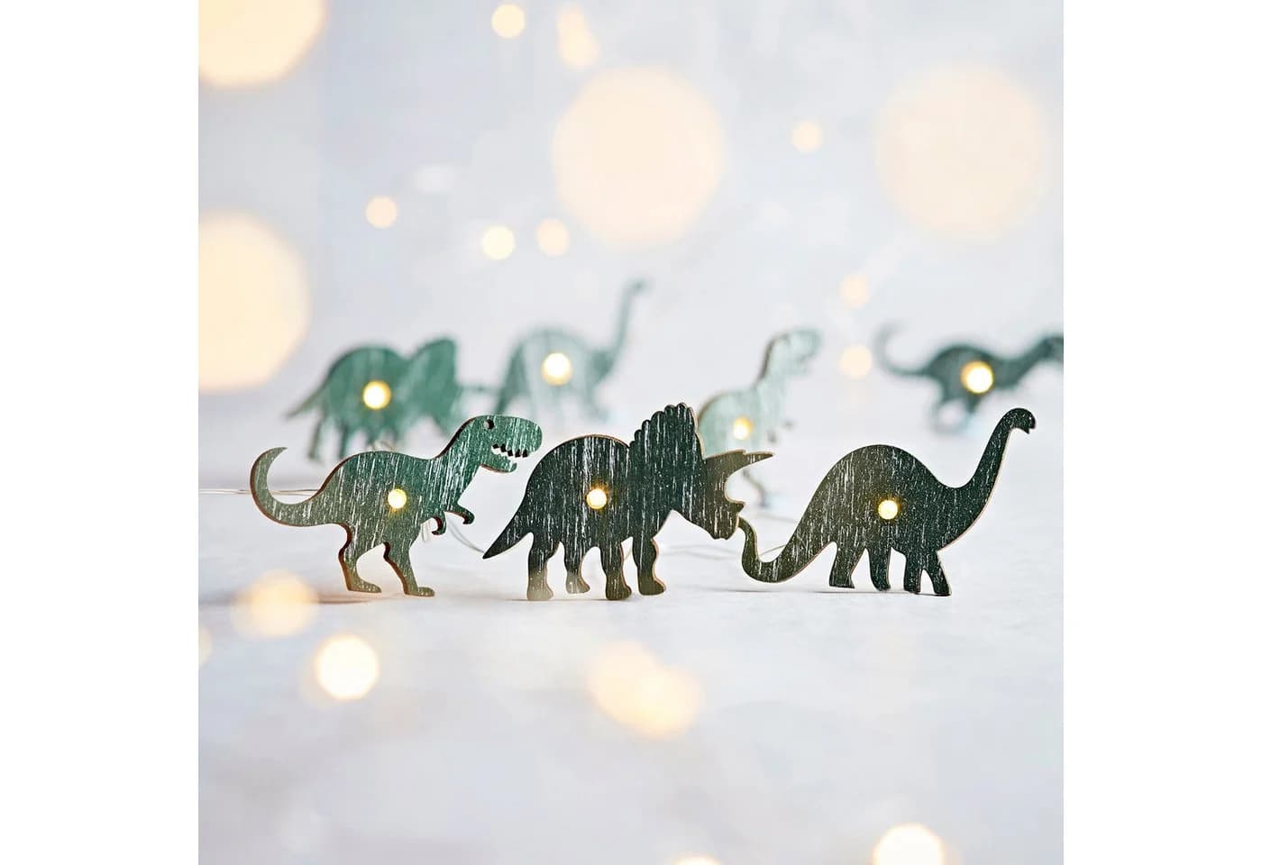 Lights4fun LED-Lichterkette 20er Dino aus Holz Grün