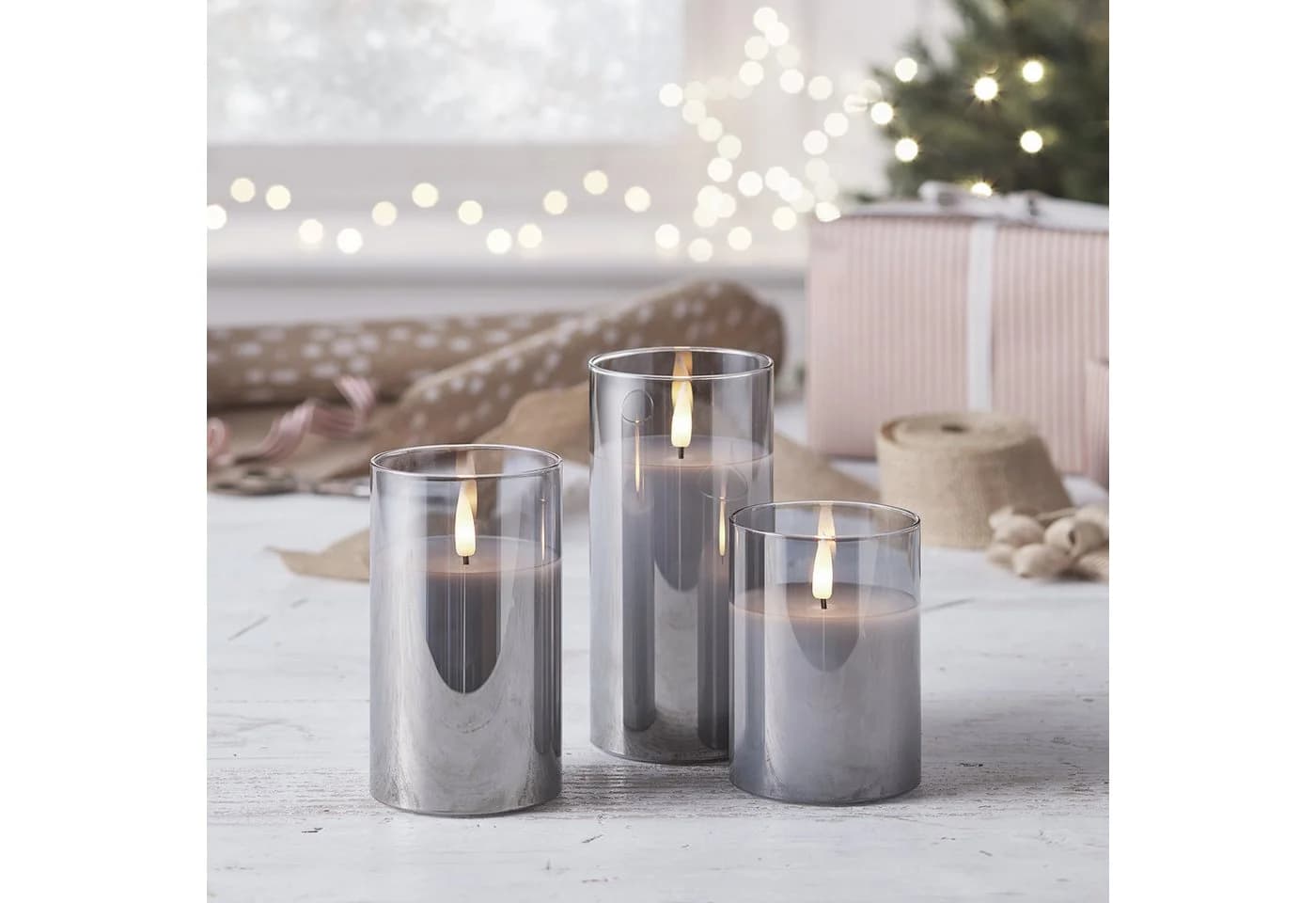 Lights4fun LED-Kerzen Trio Rauchglas Weiss Grau mit Fernbedienung - Bild 2