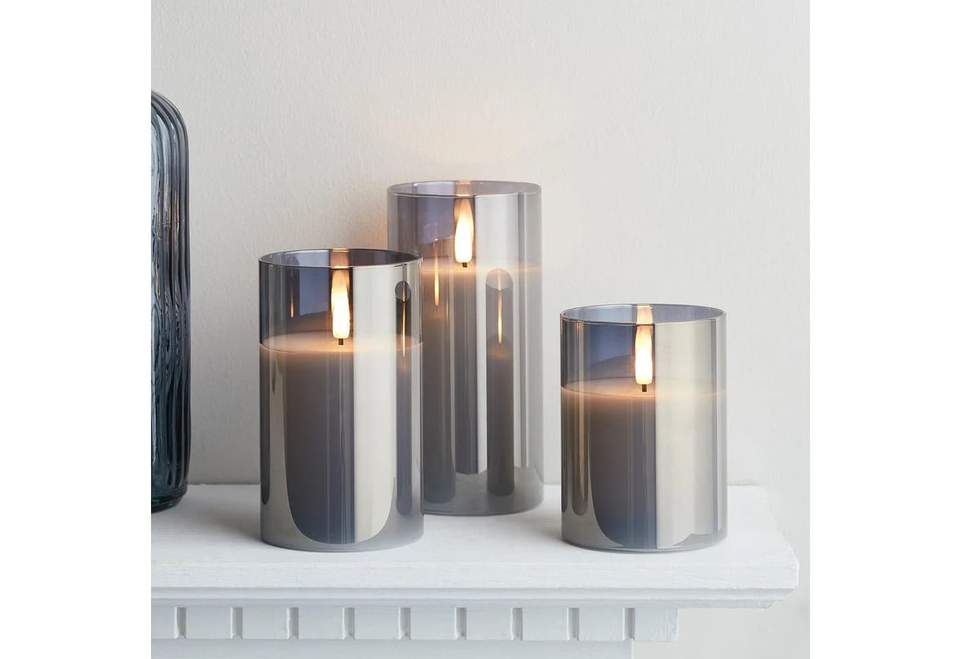 Lights4fun LED-Kerzen Trio Rauchglas Weiss Grau mit Fernbedienung - Bild 3
