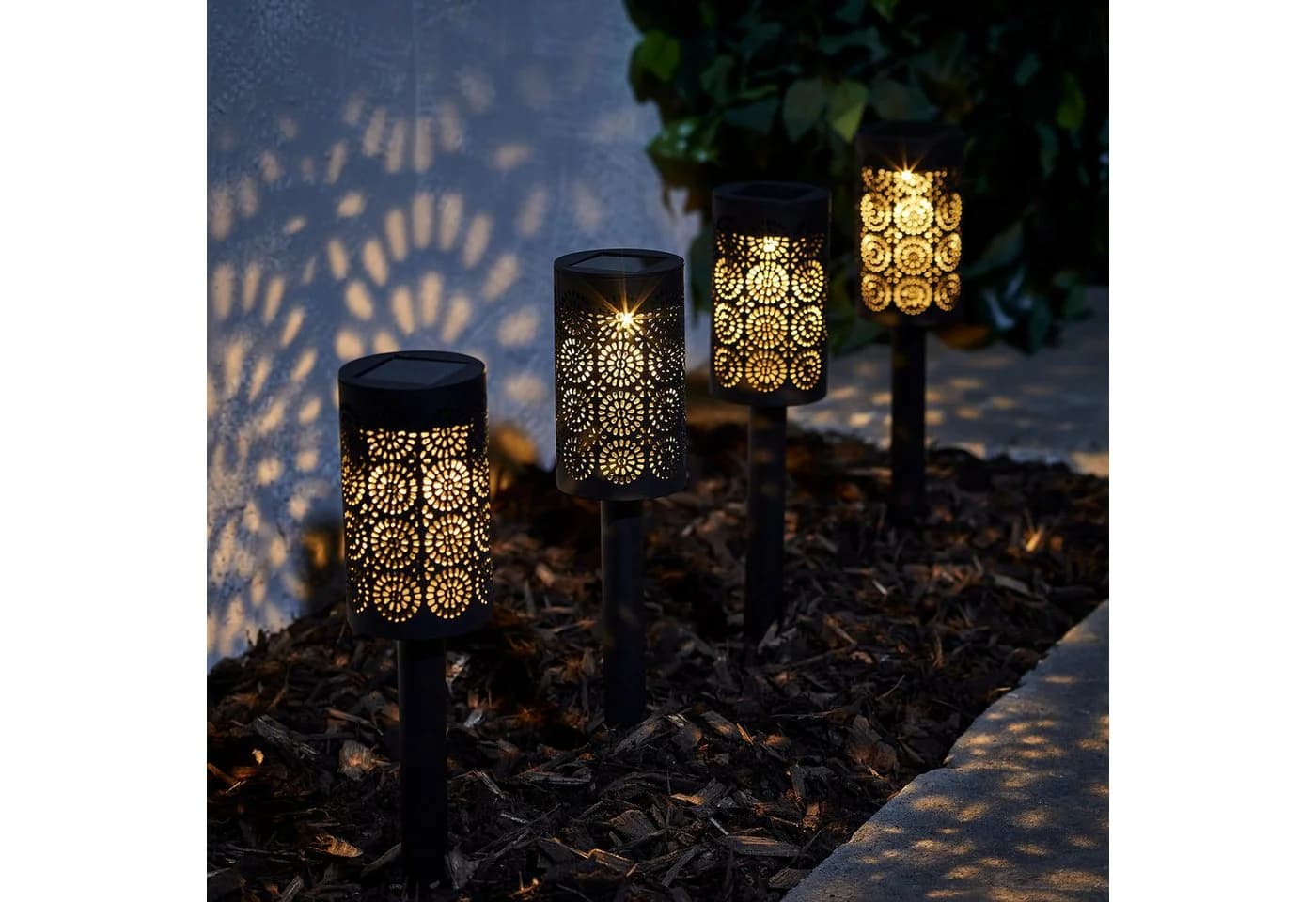 Lights4fun LED Gartenleuchte 4er Set Marrakesch Solar Stableuchten